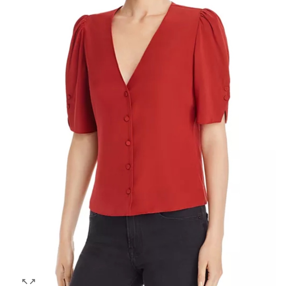 Frame Elegant Red V-Neck Button-Up Blouse